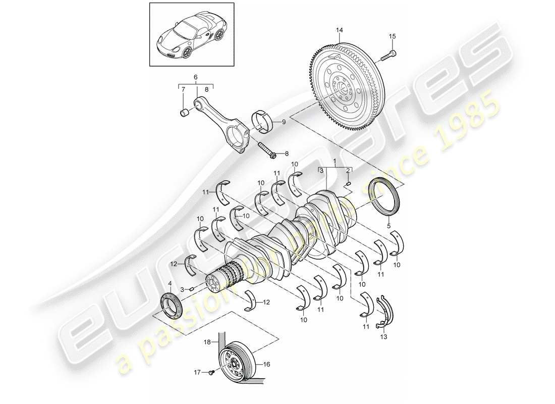 porsche 2009 (987 boxster) crankshaft parts diagram