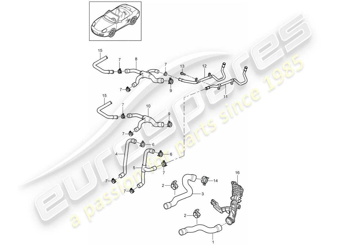 porsche 2006 (987 boxster) coolant cooling system 1 parts diagram