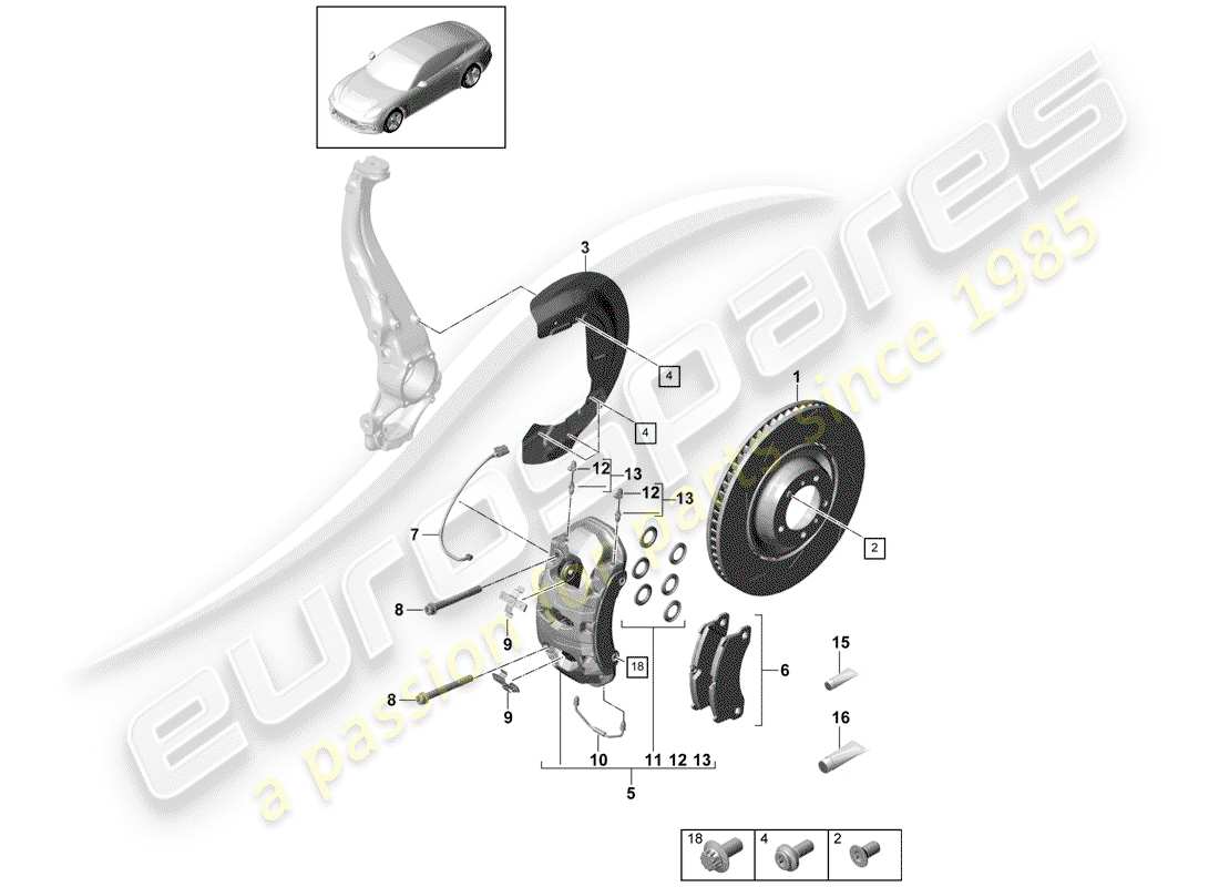 porsche 2020 (panamera 971-1) disc brake front axle part diagram