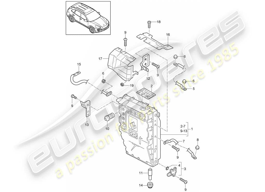 porsche 2011 (cayenne e2 92a) power and control electronics- for electric drive for vehicles with hybrid drive d >>- mj 2014 part diagram