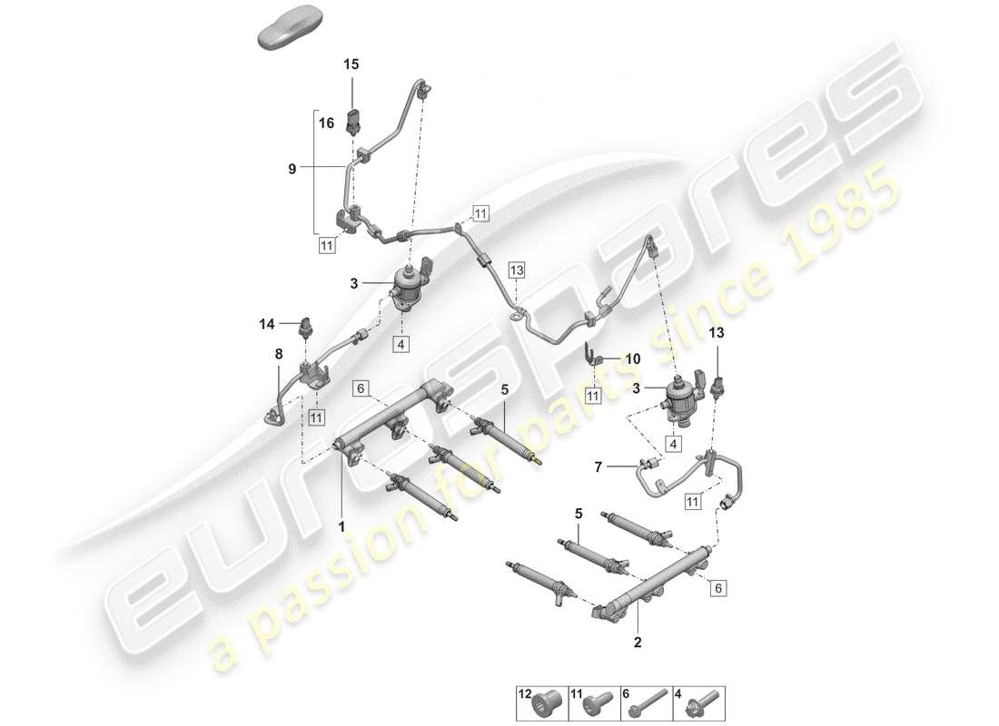 porsche 2020 (992-1) injection system high pressure pump high-pressure injector parts diagram