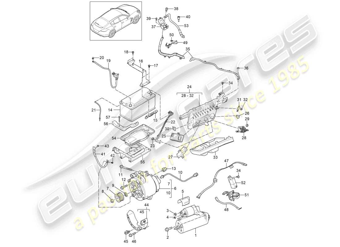 porsche 2012 (panamera 970) starter alternator battery potential distributor part diagram
