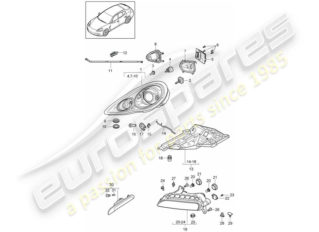 porsche 2012 (panamera 970) headlights turn signal repeater fog lights part diagram