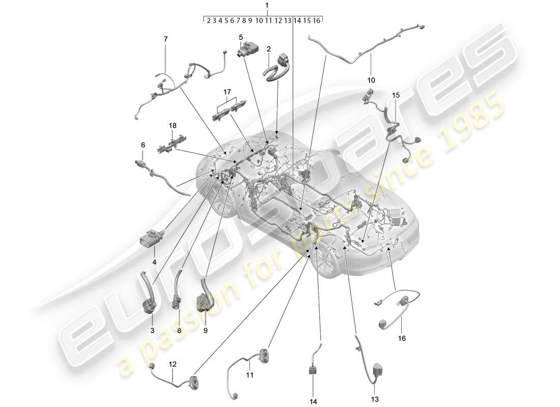 porsche 2016 (981 boxster) wiring looms passenger compartment and part section wiring harness parts diagram