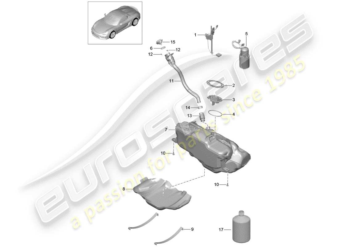 porsche 2016 (981 boxster spyder) fuel tank parts diagram