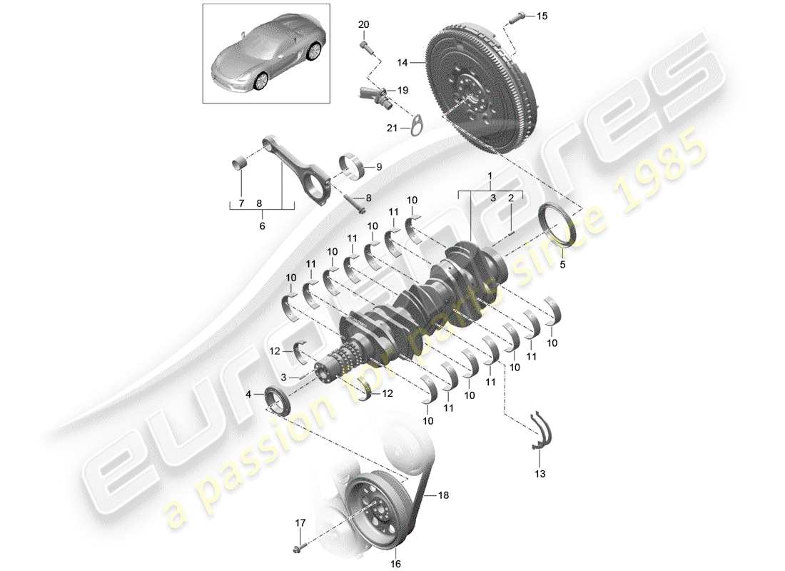 porsche 2016 (981 boxster spyder) crankshaft parts diagram