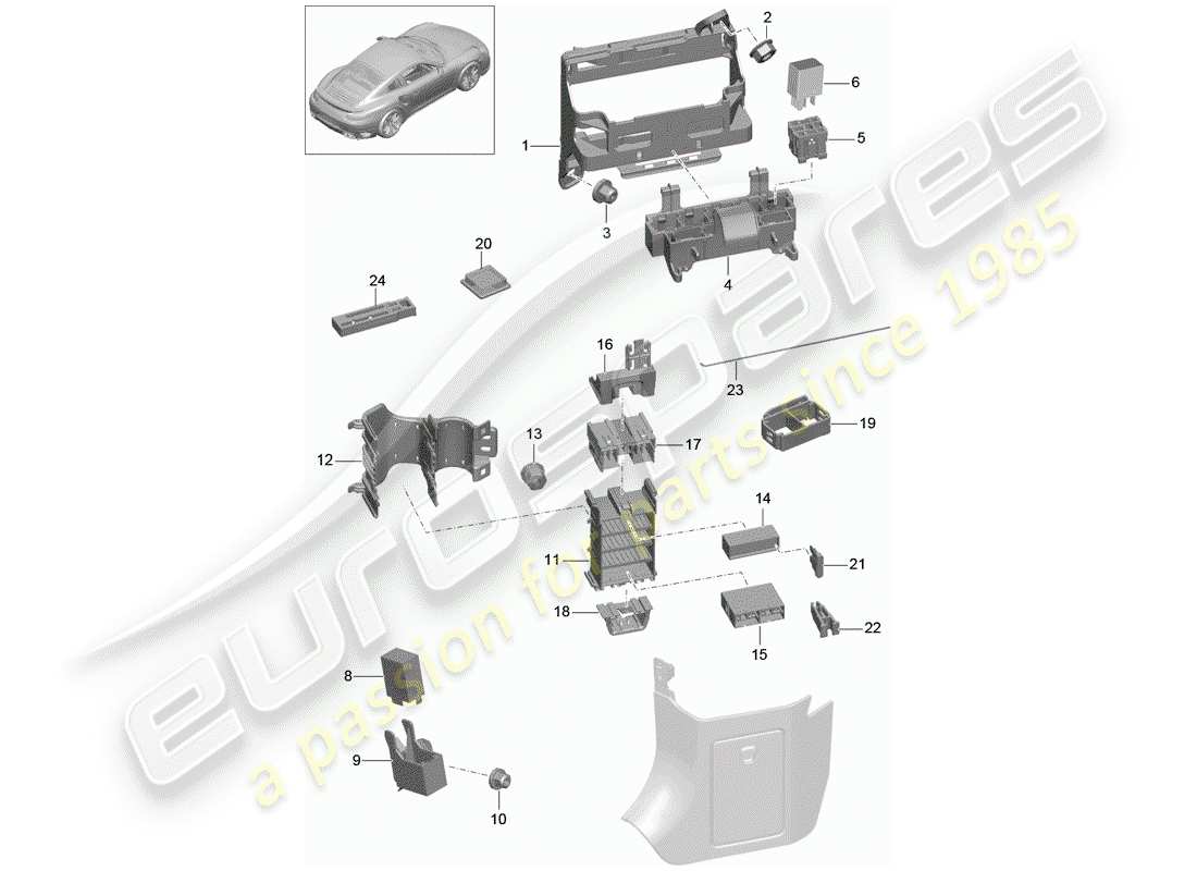 porsche 2014 (991-1 turbo) central electrics dashboard part diagram