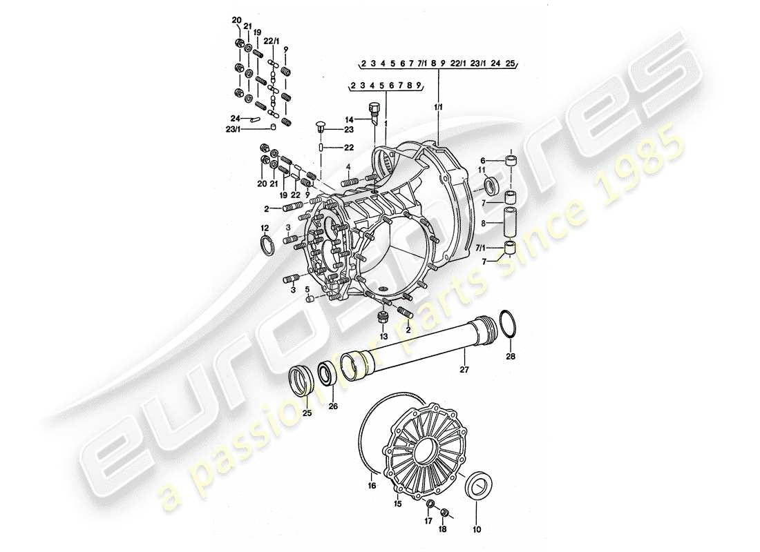 porsche 1976 (911 turbo) replacement transmission - transmission case part diagram