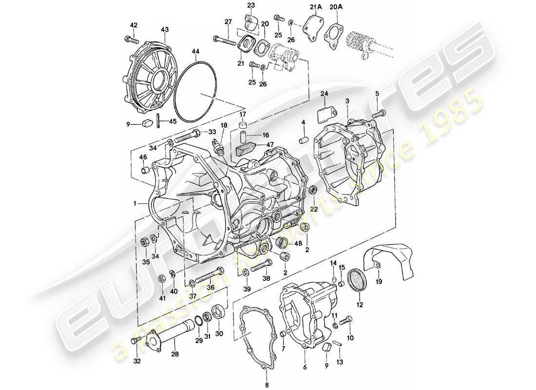 porsche 924 (1980) replacement transmission - transmission case - manual gearbox - vq vr uv md - me mf mb mx - 4q 5q 6q - d - mj 1981>> parts diagram
