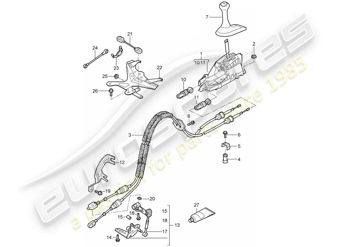porsche 2006 (987 boxster) selector mechanism manual gearbox parts diagram