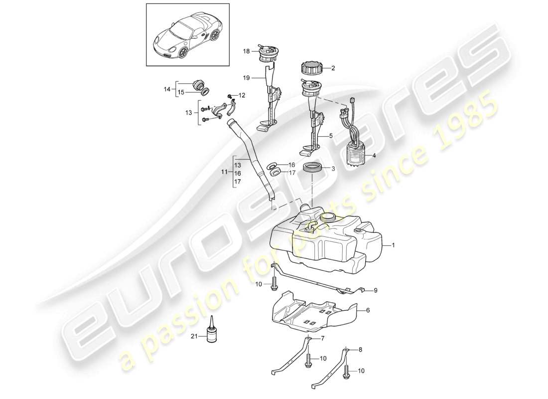 porsche 2011 (987 boxster) fuel tank parts diagram