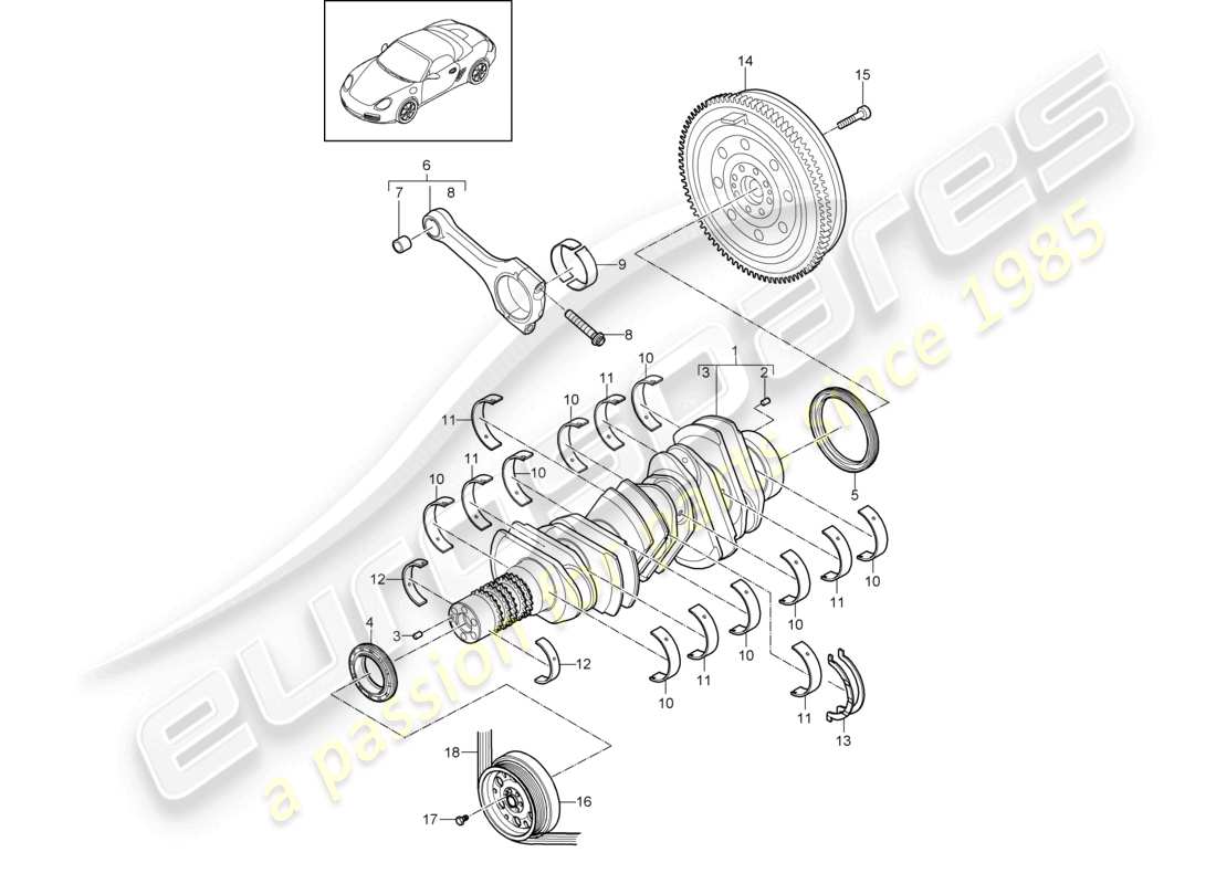 porsche 2011 (987 boxster) crankshaft parts diagram