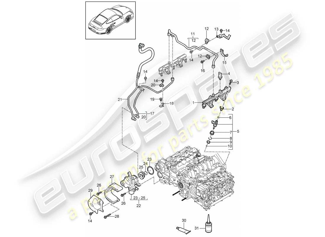 porsche 2012 (997-2 turbo / gt2 rs) fuel collection pipe parts diagram