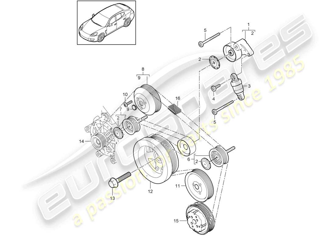 porsche 2016 (panamera 970) belt tensioner damper v-belt parts diagram