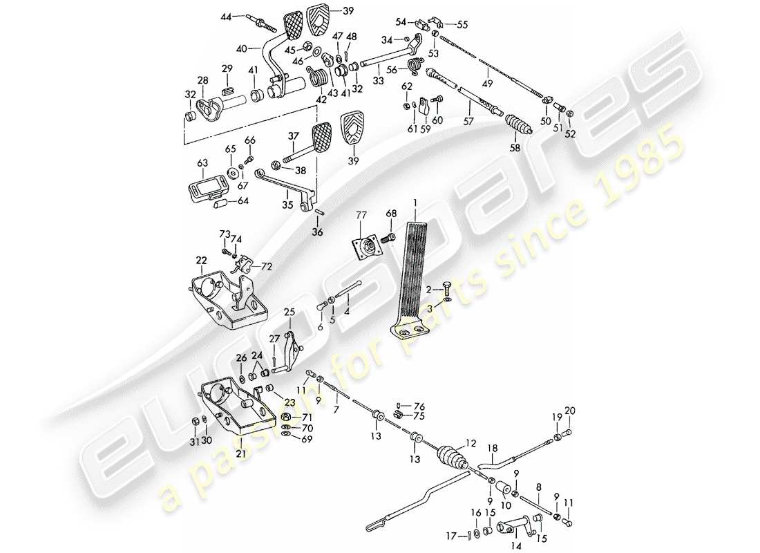 porsche 1966 (911/912) pedals - for vehicles with - manual gearbox part diagram