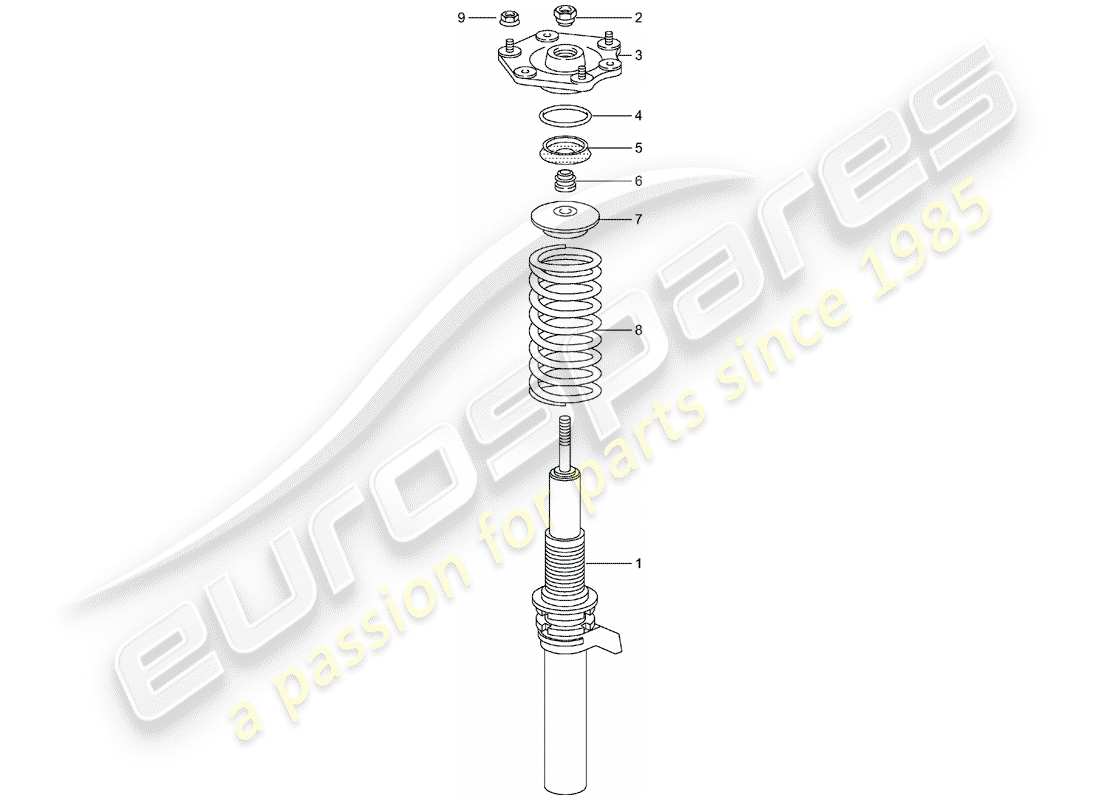 porsche 2005 (996 turbo / gt2) suspension - shock absorber strut part diagram