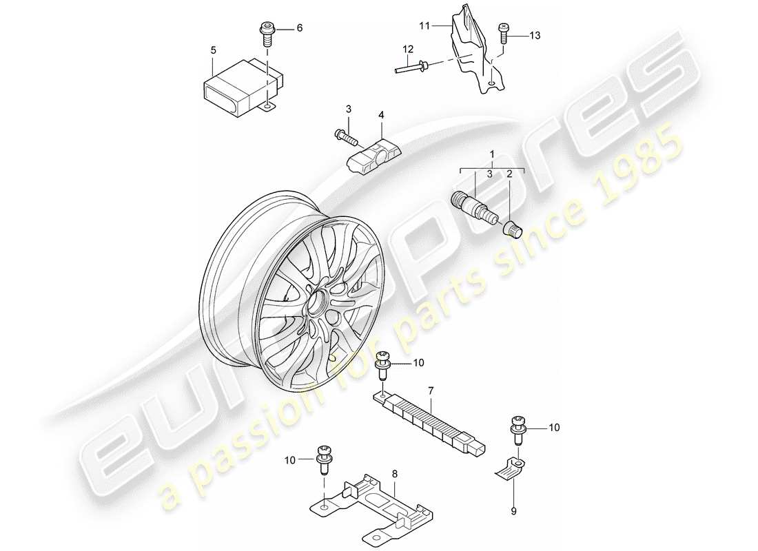 porsche 2003 (cayenne e1 9pa) tyre pressure control system parts diagram