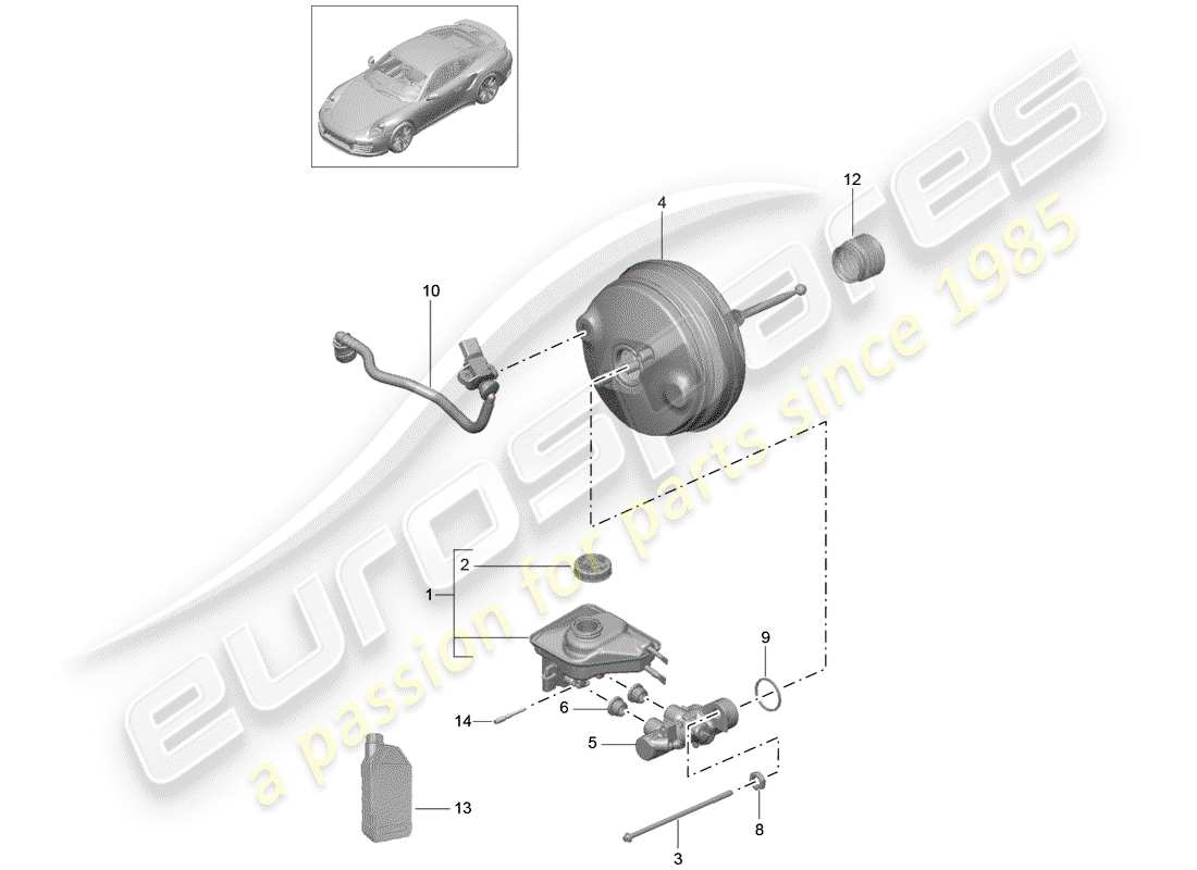 porsche 2016 (991-1 turbo) brake master cylinder brake servo d - mj 2017>> part diagram