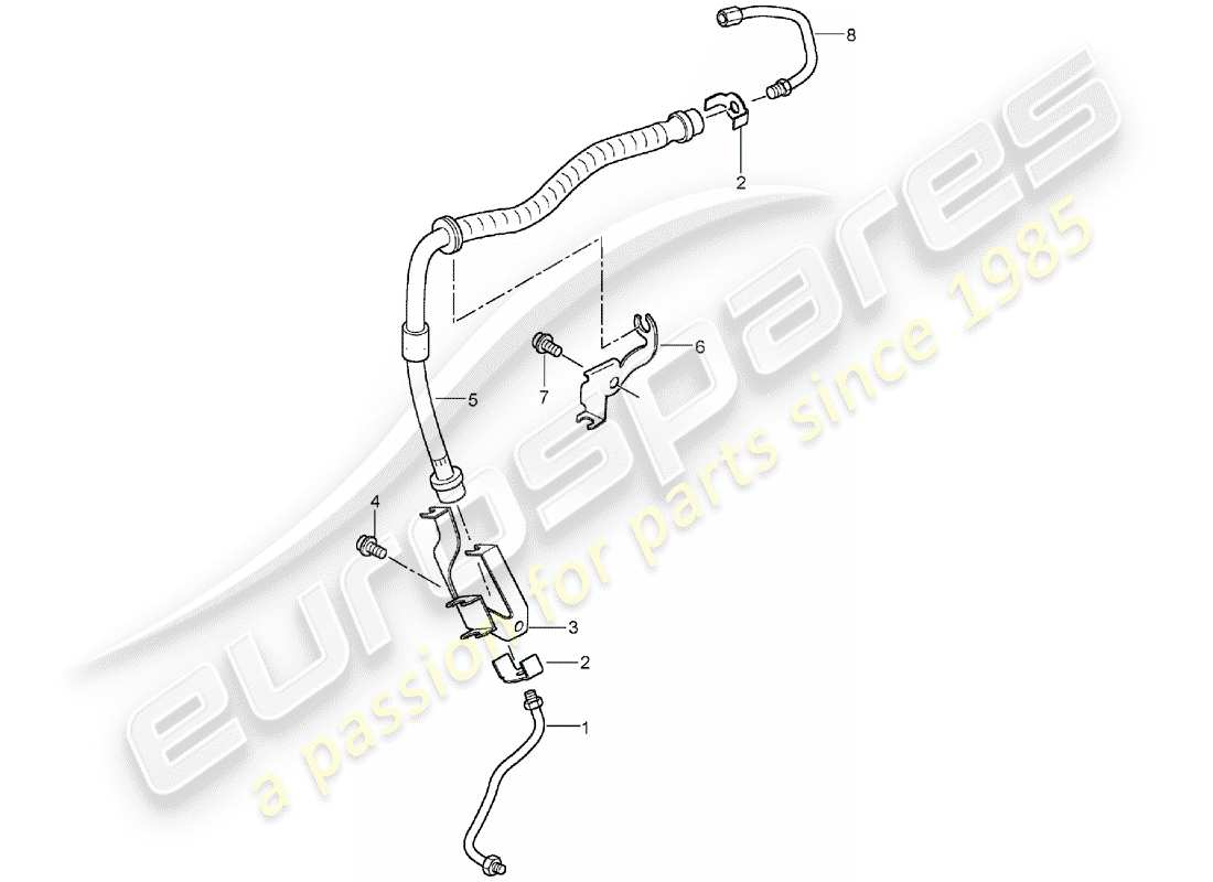 porsche 2003 (cayenne e1 9pa) brake line front axle parts diagram