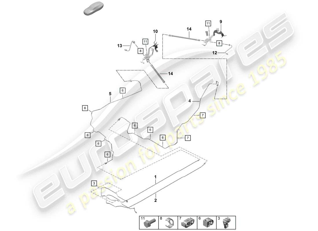 porsche 2020 (718 boxster spyder) brake line center underbody rear parts diagram