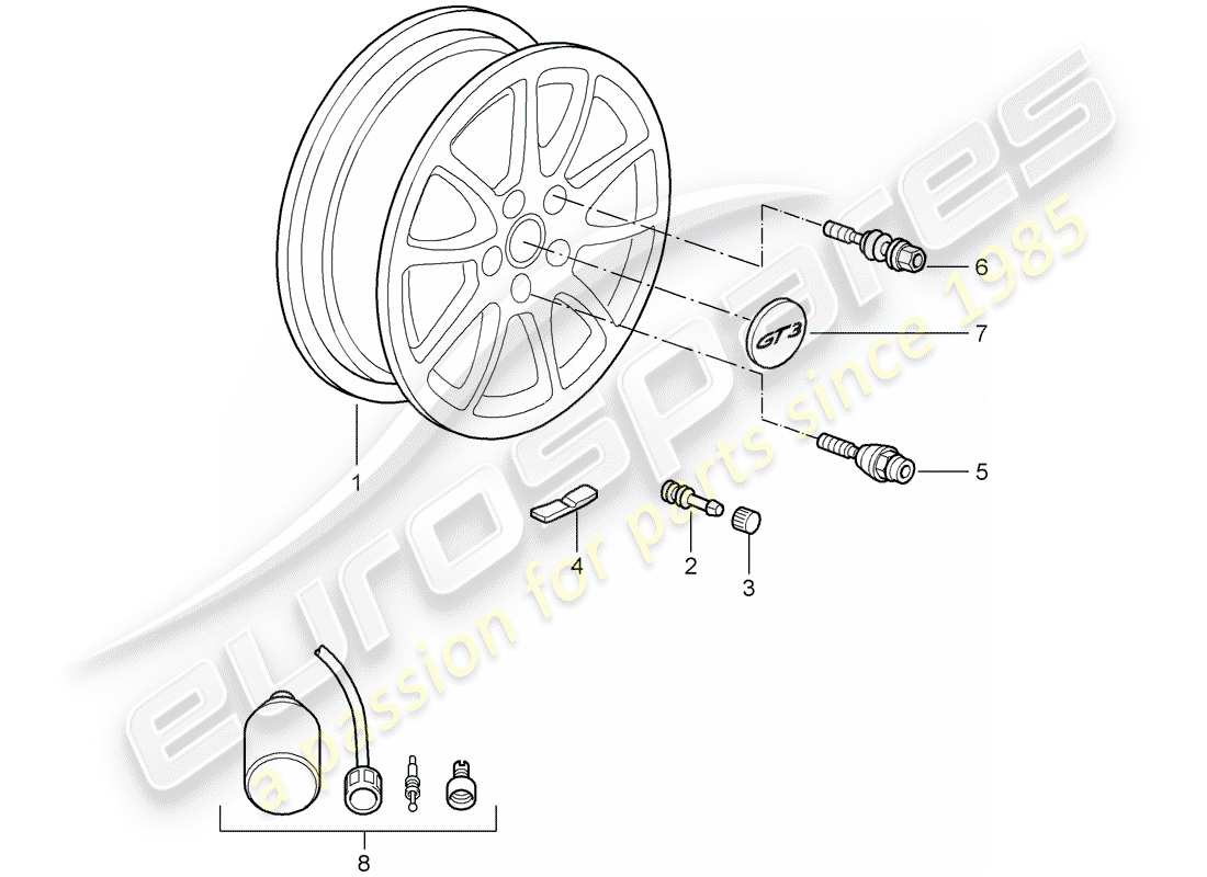 porsche 2011 (997-2 gt3) wheels parts diagram