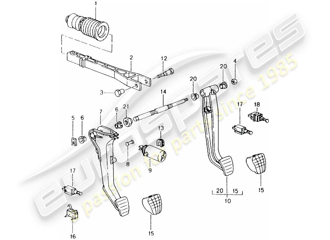 porsche boxster 986 (1997) brake and acc. pedal assembly - d - mj 1998>> parts diagram