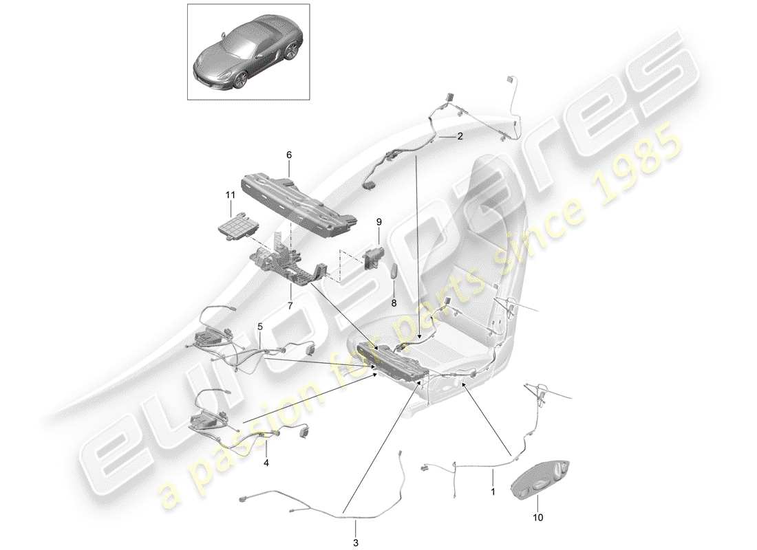 porsche 2019 (718 boxster) wiring looms switch control unit electric motor sports seat parts diagram