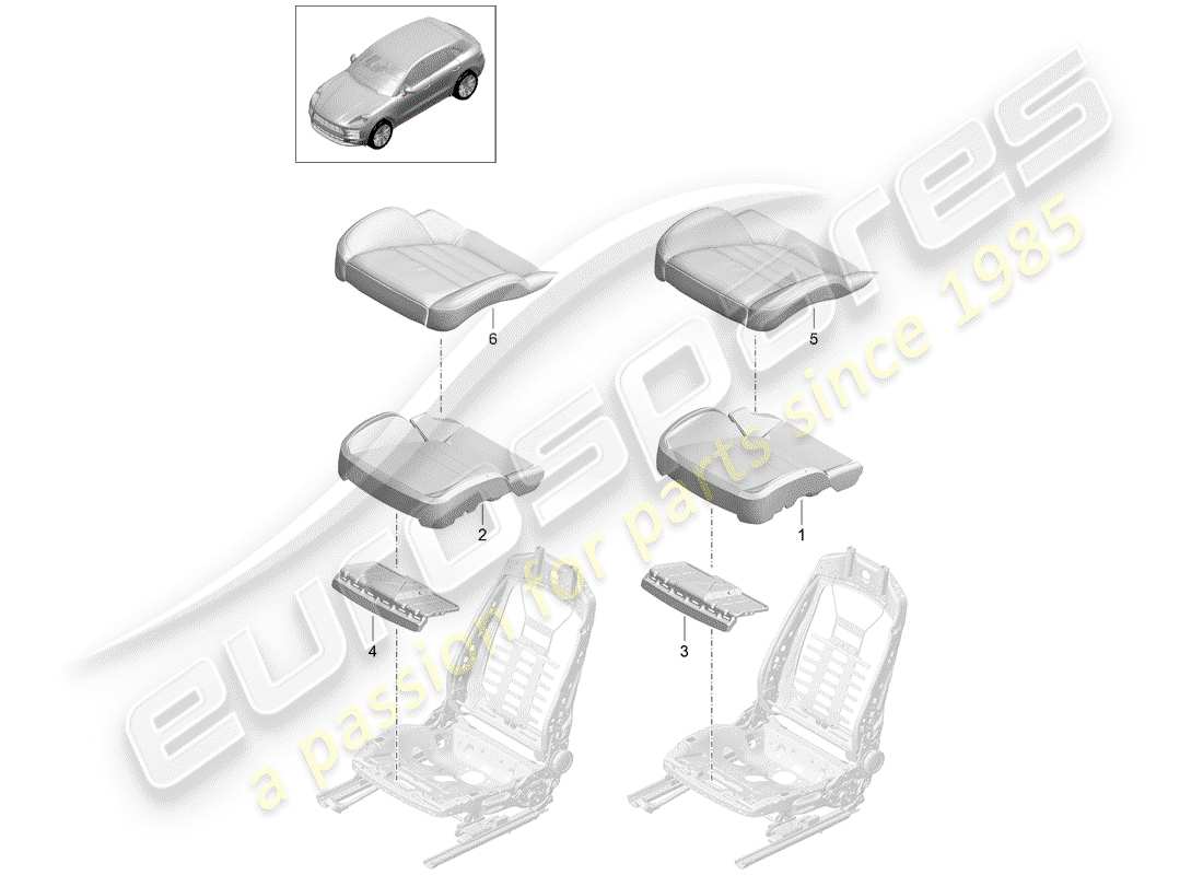 porsche 2019 (macan) foam part seat covers sports seat part diagram