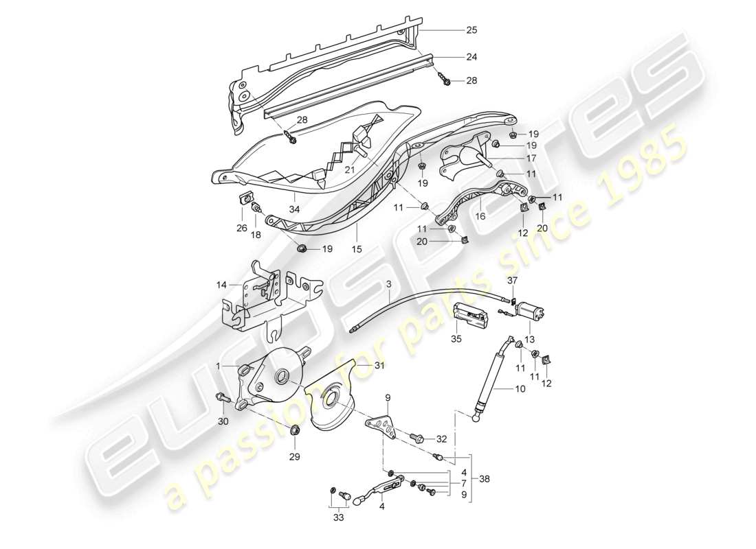 porsche 2005 (987 boxster) drive train convertible top convertible top stowage box cover parts diagram