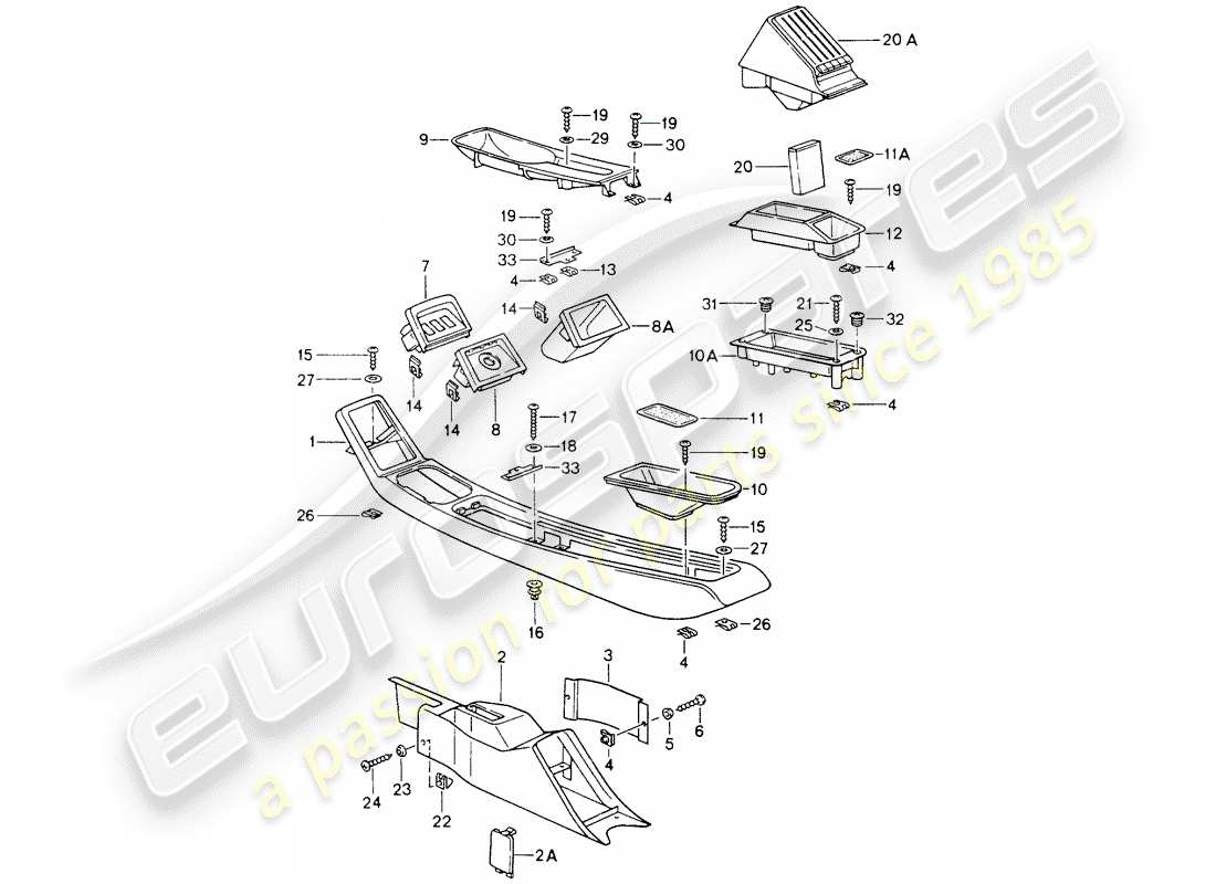 porsche 1991 (964) center console parts diagram