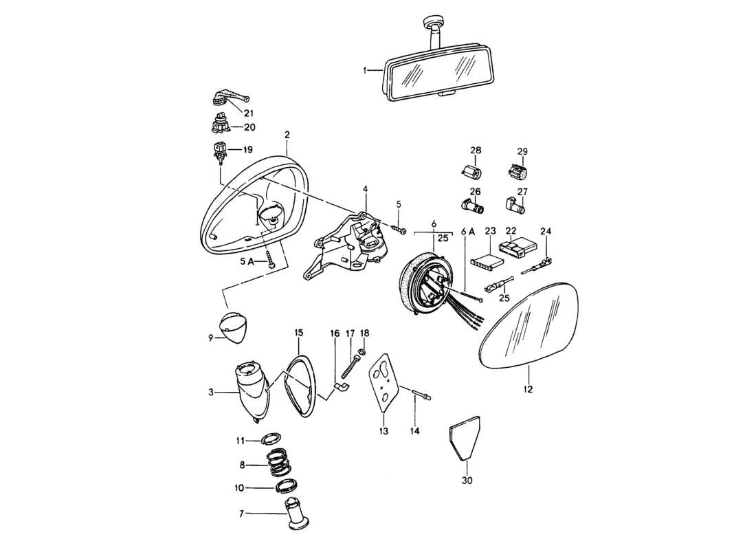 porsche 1994 (964) rear view mirror inner - rear view mirror parts diagram