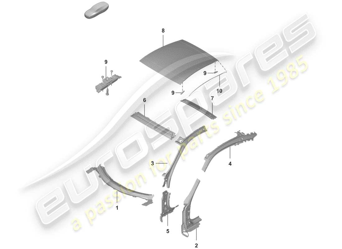 porsche 2020 (992-1) roof a-pillar coupe parts diagram