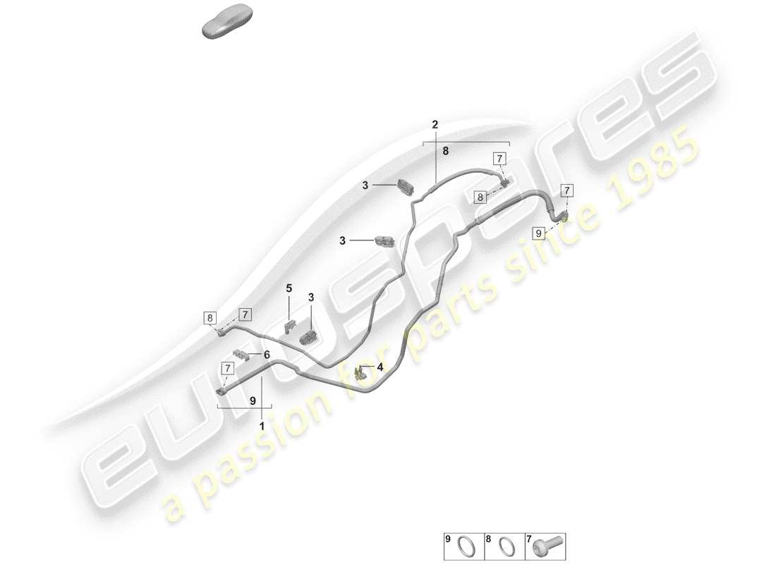porsche 2020 (992-1) air conditioning rear refrigerant line parts diagram