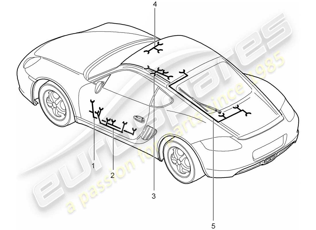 porsche 2006 (987 cayman) wiring looms doors airbag centre console glove box rear lid part diagram
