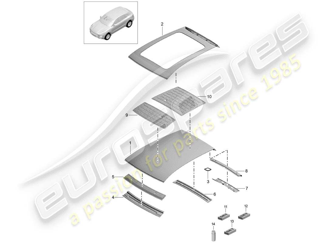 porsche 2014 (macan) roof scuttle parts diagram