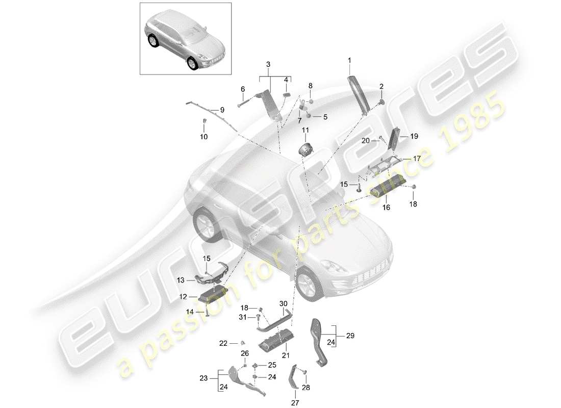 porsche macan (2016) airbag parts diagram
