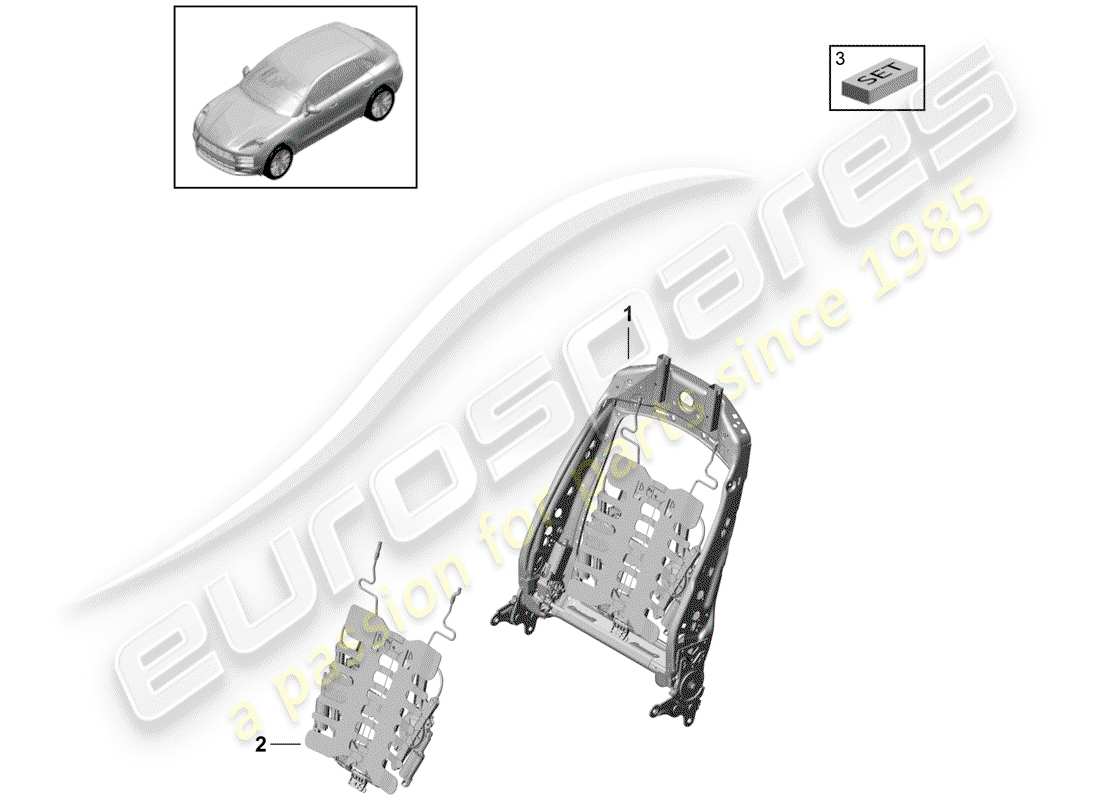 porsche 2019 (macan) backrest frame accessories sundry sports seat part diagram