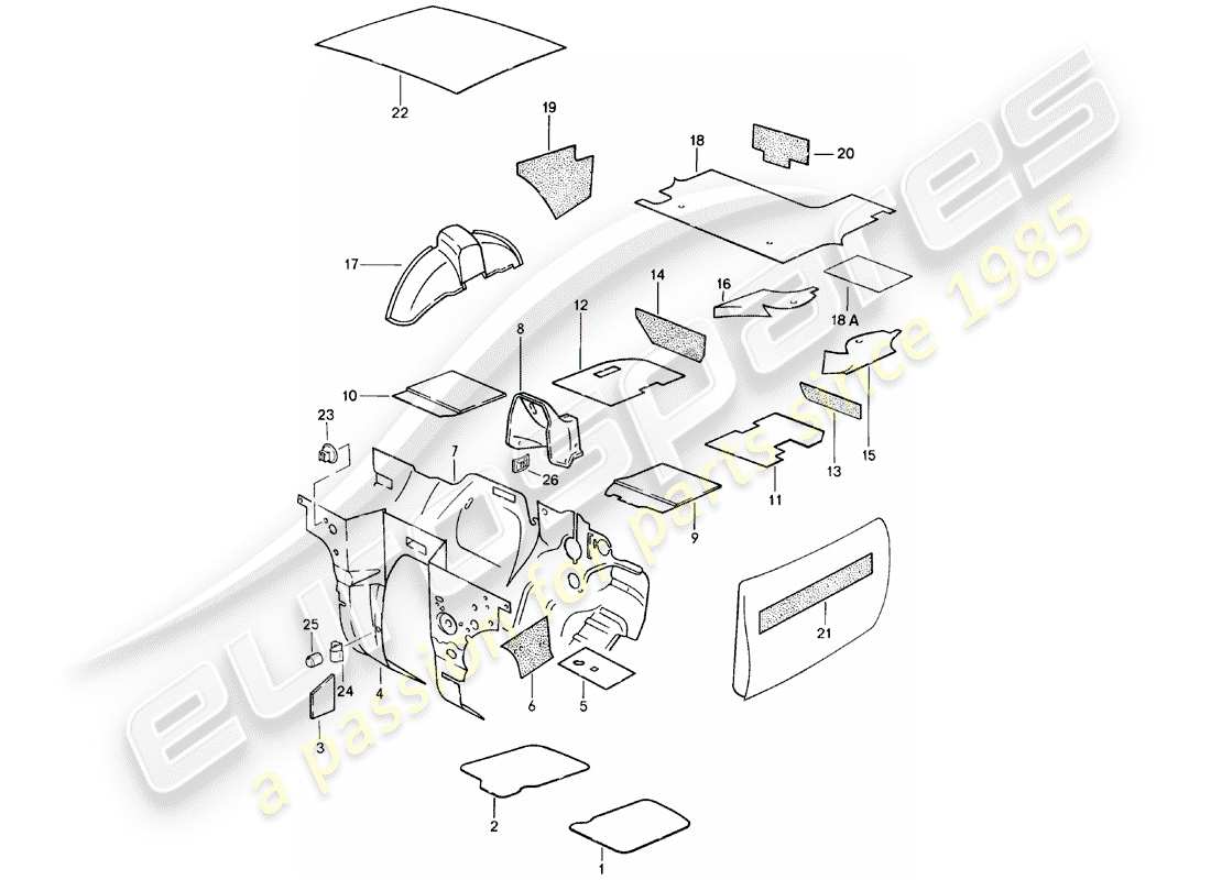 porsche 1985 (924) body shell - sound proofing 1 parts diagram