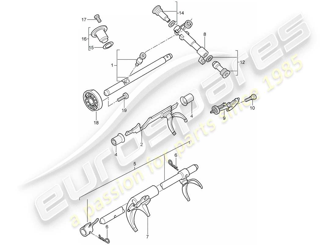porsche 2007 (987 boxster) 5-speed manual transmission selector shaft selector fork parts diagram