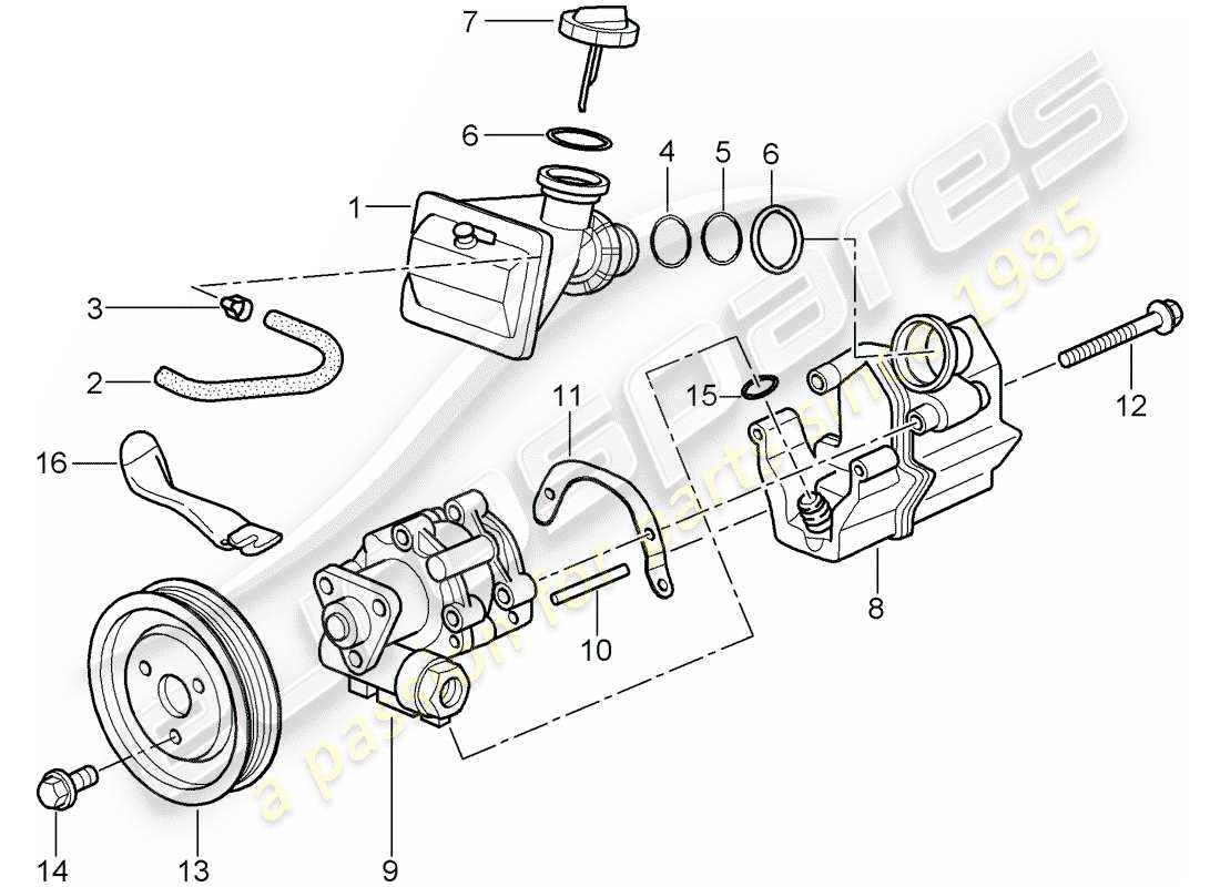 porsche 1998 (986 boxster) power steering vane pump for power steering container part diagram