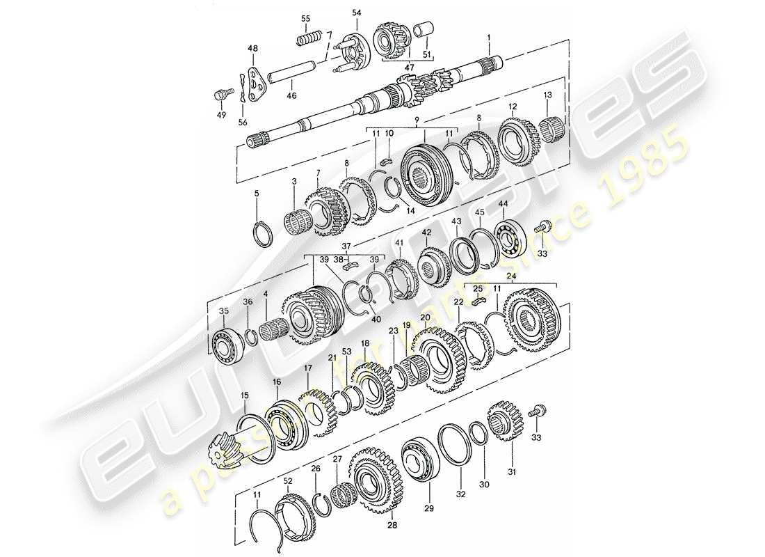 porsche 1989 (944) gears and shafts - for - manual gearbox parts diagram