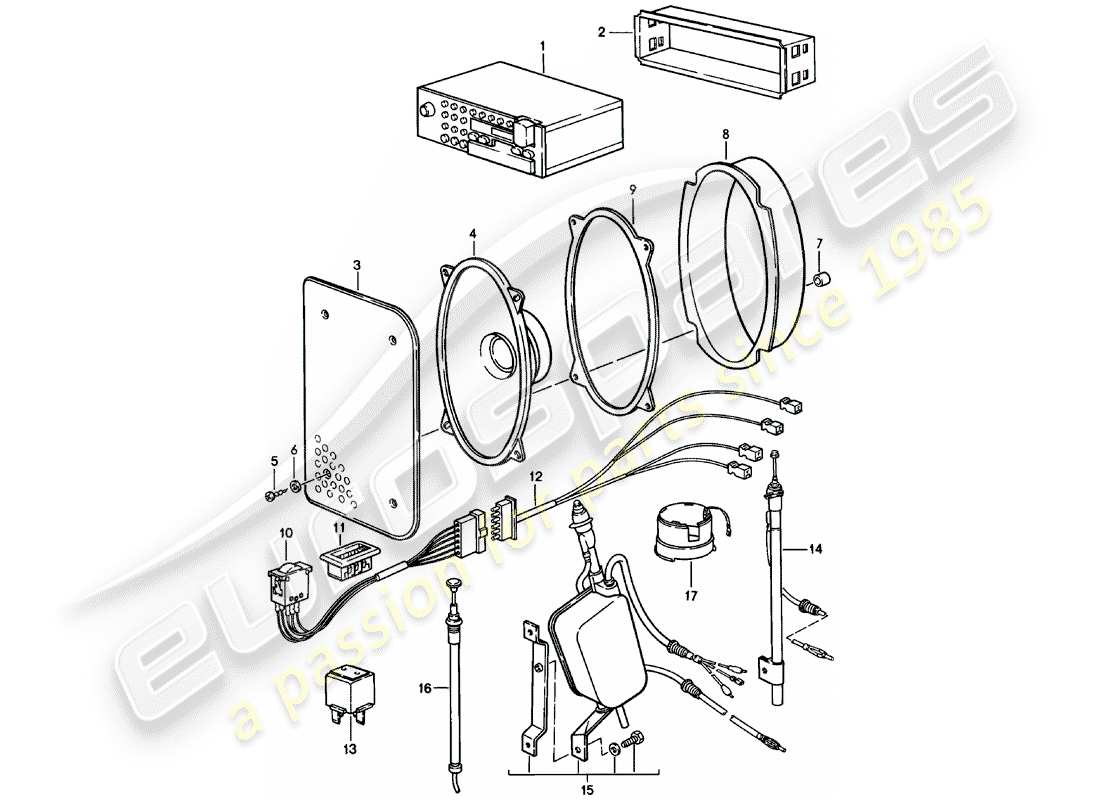 porsche 1985 (924) radio unit - with: - 4 - loudspeaker - d - mj 1983>> parts diagram