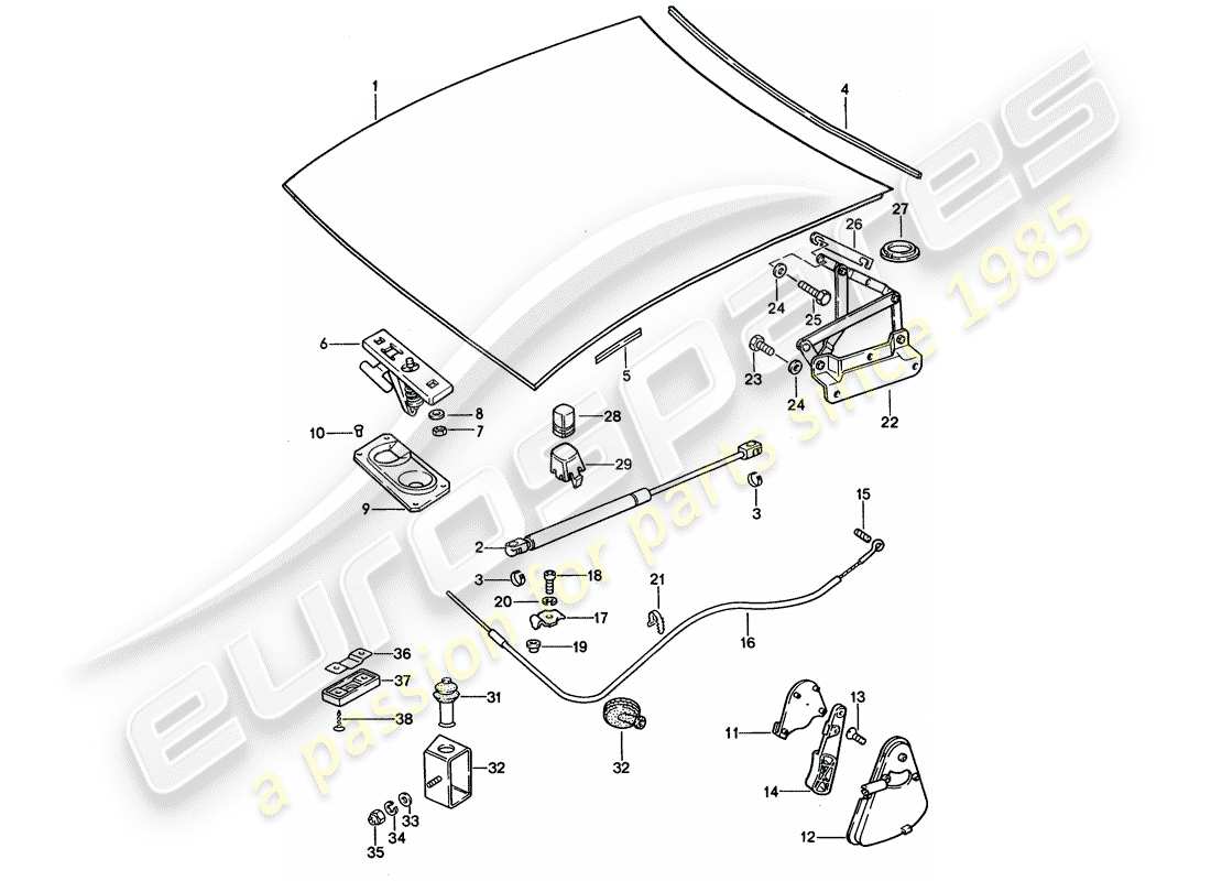 porsche 1995 (928) bonnet - installation parts parts diagram