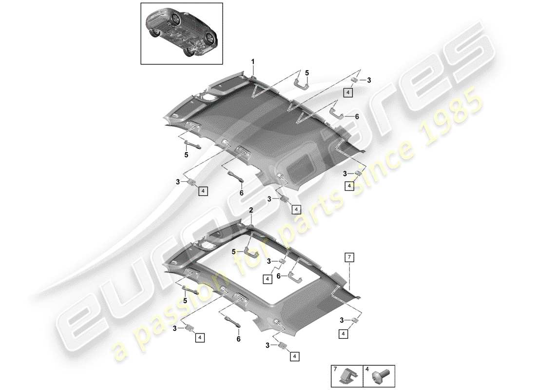 porsche 2020 (cayenne e3 9ya/9yb) roof trim and accessories part diagram