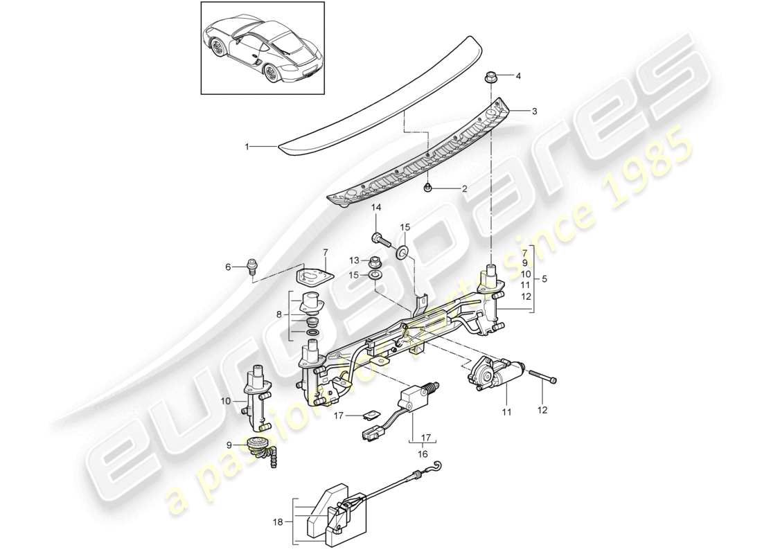 porsche 2010 (987 cayman) rear spoiler part diagram