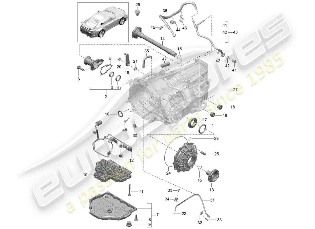 porsche 2015 (991-1 r/gt3/rs) - pdk - gearbox individual parts part diagram