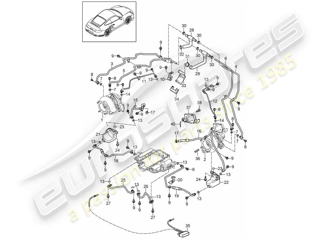 porsche 2013 (997-2 turbo / gt2 rs) exhaust gas turbocharger parts diagram