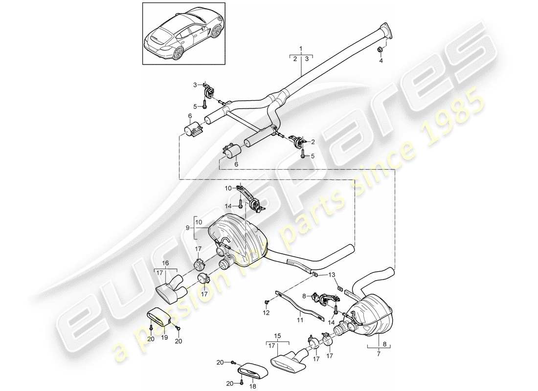 porsche 2016 (panamera 970) exhaust system exhaust pipe rear silencer parts diagram