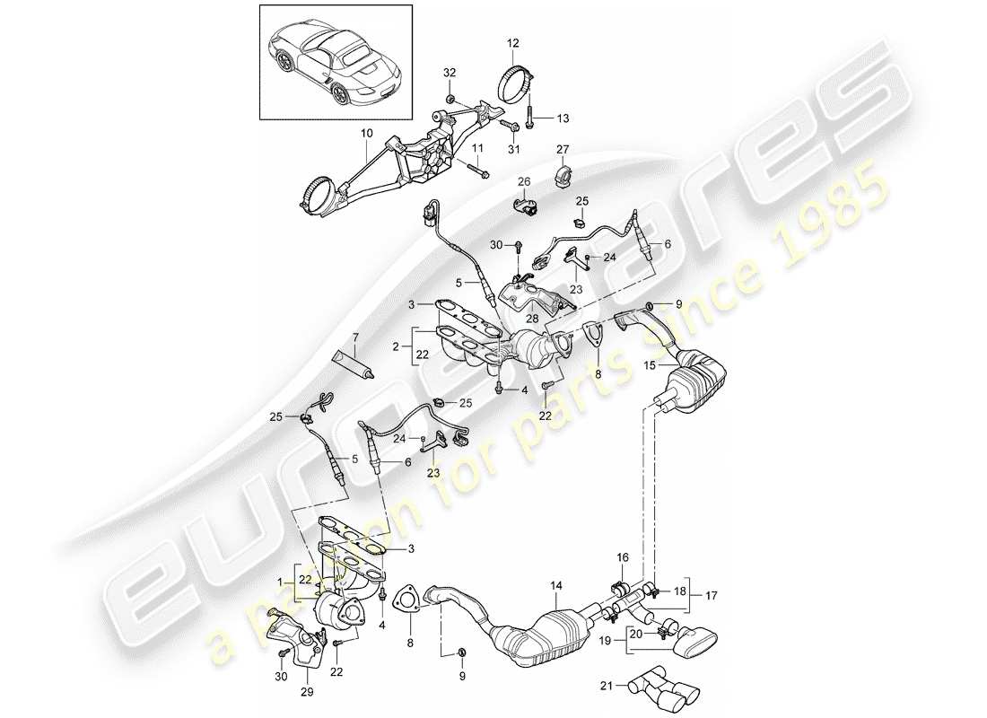 porsche 2012 (987 boxster) exhaust system parts diagram