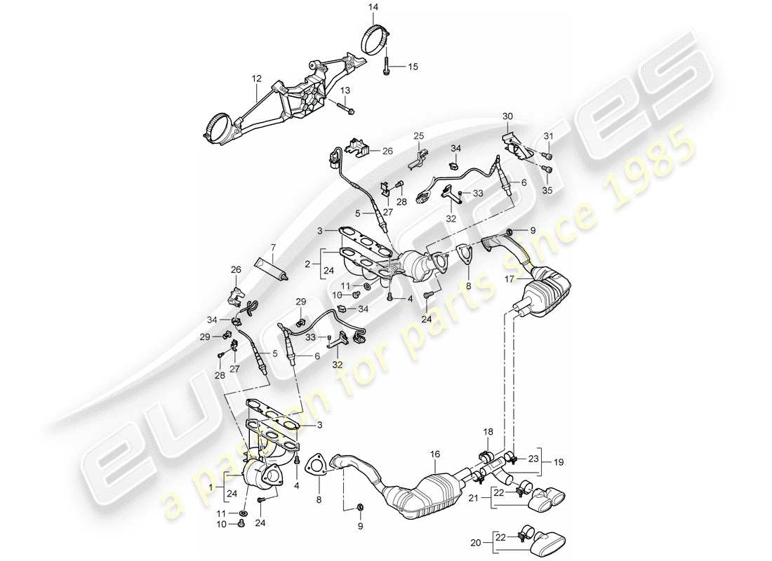 porsche 2007 (987 cayman) exhaust system part diagram